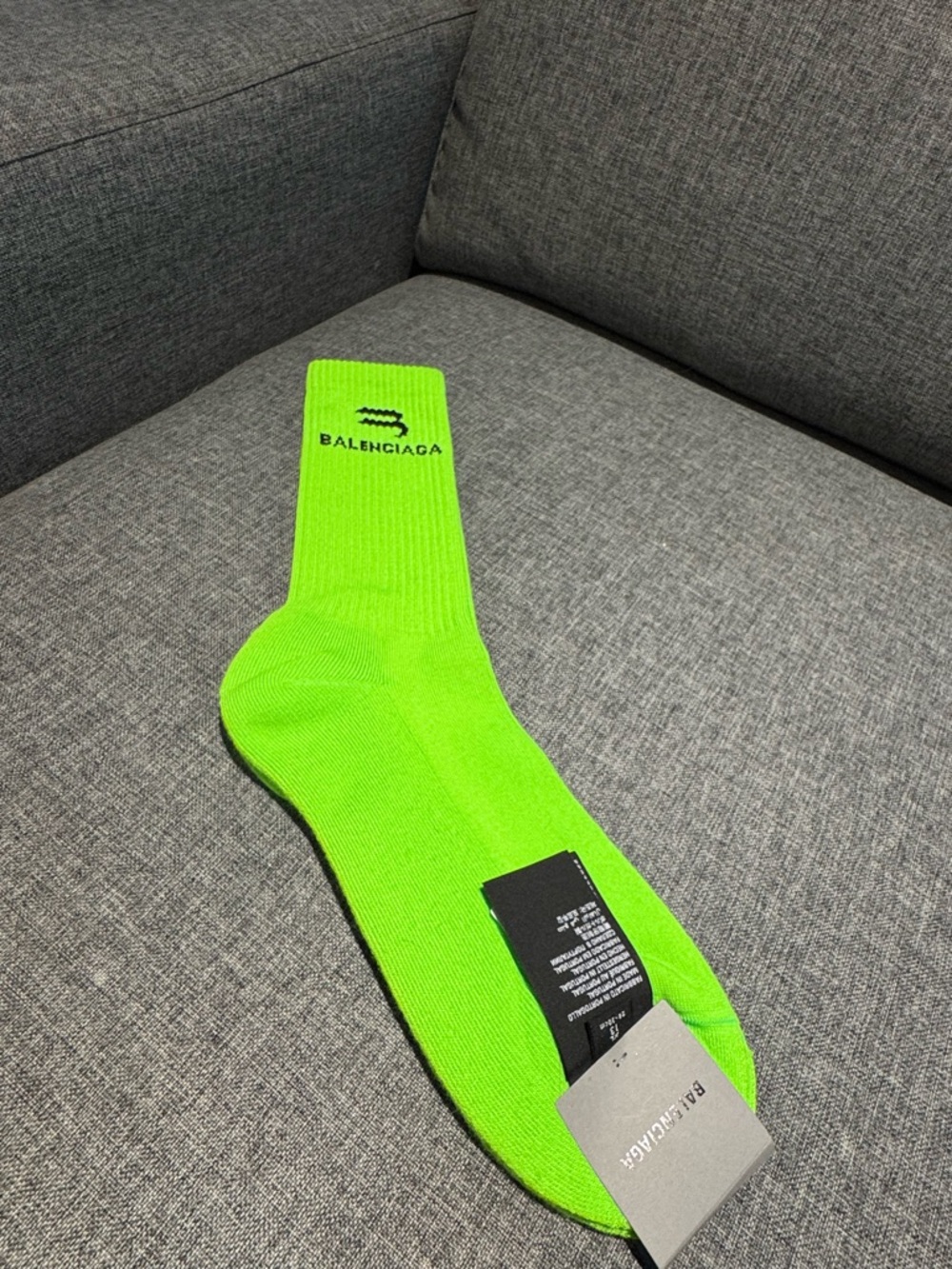 Authentic Balenciaga Men’s Neon Green Logo Crew Socks